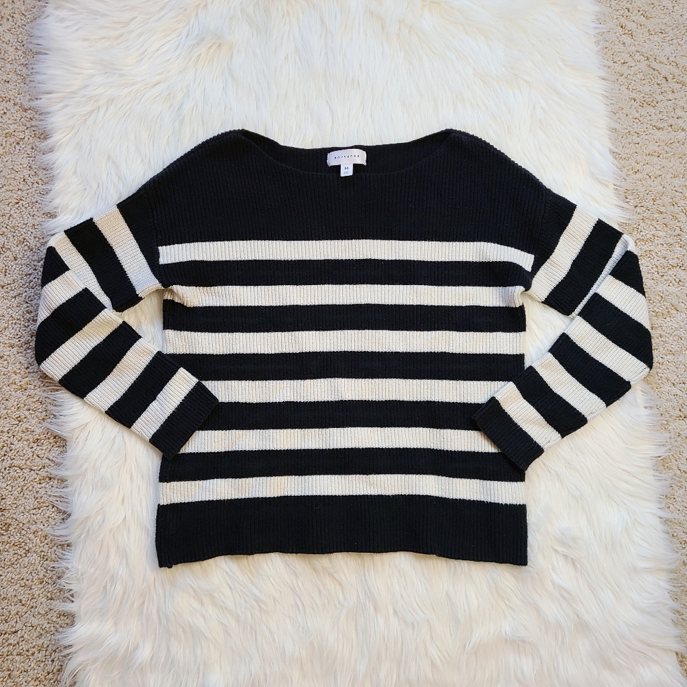 POPSUGAR Striped Knit Sweater Black and White
